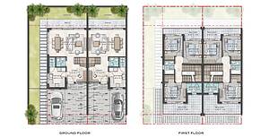 Планировки 1 и 2 этаж в таунхаусе с 4 спальнями 